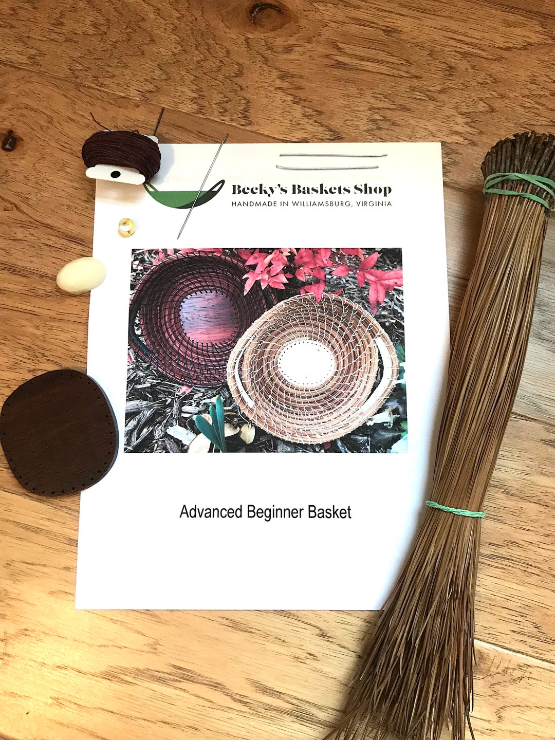 Advanced Beginner Pine Needle Basket Kit, DIY Craft Kit, Natural Basket