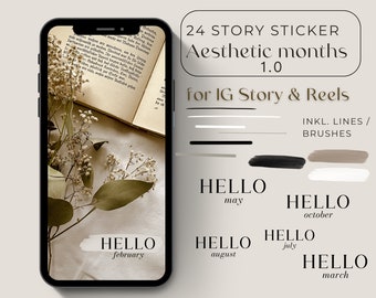 Instagram Story Sticker - Aesthetic months 1.0 [Daily, Everyday, Months] Story Elements, Lettering, Digital, Aesthetic Fonts for Reels