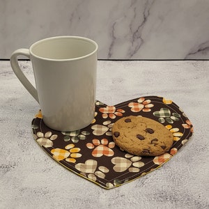 Heart Shaped Mug Rug, 8x9 Inches, Cotton, Ideal Coffee Snack Mat, Unique Handmade Gift