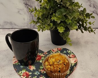 Heart Shaped Mug Rug: Handmade Cotton Coffee Coaster