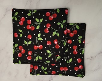 Cherries & Dot Potholders with Hidden Loops! Available as Single or Set of 2, Housewarming Gift for Friends