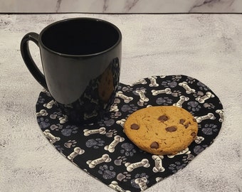 Heart Mug Rug: Handmade Cotton Coffee & Tea Snack Mat