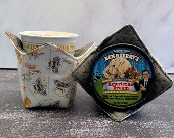 Honey Bee Pint Cozy, handgefertigte gesteppte Eiscreme