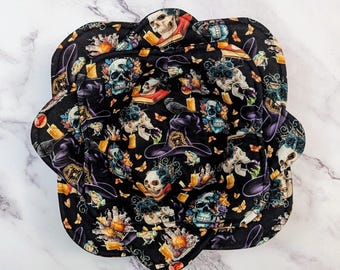 Handmade Quilted Bowl Cozy, Wicked Spells Goth Kitchen Microwave Holder
