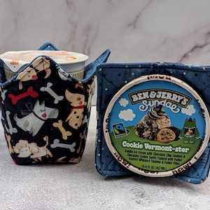 Handmade Quilted Ice Cream Pint Cozy: Puppy Fabric Cover