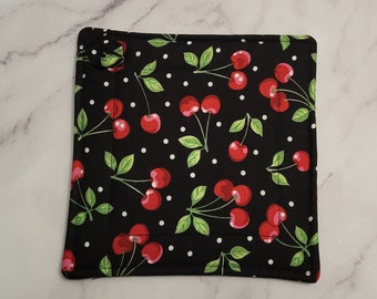 Cherries & Dot Potholders with Hidden Loops! Available as Single or Set of 2, Housewarming Gift for Friends