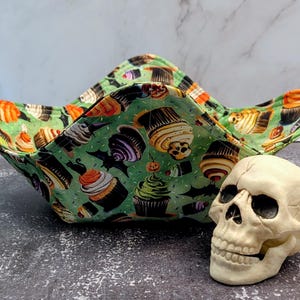 Halloween Treat Bowl, Handmade Gothic Fabric Candy Bowl, Perfect for Halloween Treats & Home Gothic Decor, Kids-Safe Design