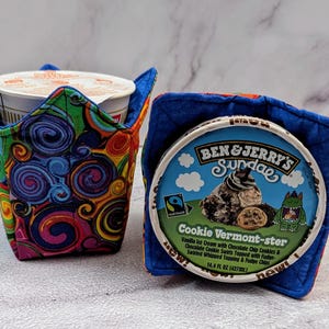 Handmade Quilted Ice Cream Pint Cozie: Rainbow Swirl Fabric Cover