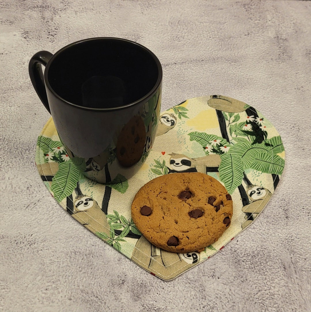 Handmade Heart Mug Rug, Sloth Fabric, Coffee Coaster - Etsy
