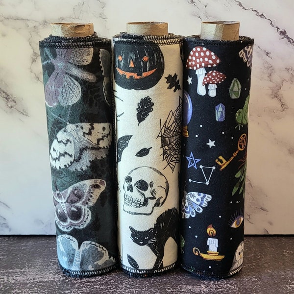 Halloween Reusable 'Paper' Towels, Halloween Gift,  Sold in Sets of 6 or 12, Goth Gift, Earth Friendly, Witchy Kitchen Gift for Her