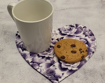 Mug Rug Heart Design, Coffee & Tea Snack Mat, 8x9 In, Lovely Handmade Gift