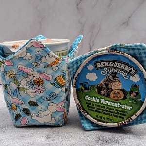 Handmade Quilted Ice Cream Pint Cozy: Easter Bunny Fabric Cover