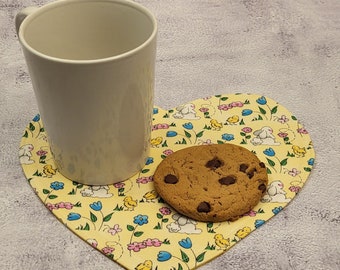 Heart Shaped Mug Rug, 8x9 Inches, Cotton, Ideal Coffee Snack Mat, Unique Handmade Gift