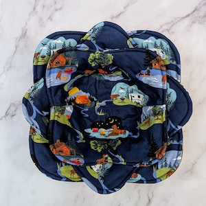 Camping Bears Bowl Cozy, Handmade Quilted Cotton Hot Bowl Holder