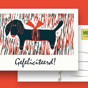 Ansichtkaart | Teckel: "Gefeliciteerd!"
