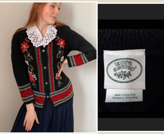 Laura Ashley vintage embroidered cardigan/wool car
