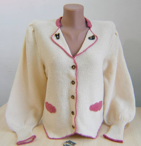 Hand knitted vintage cardigan puff sleeves