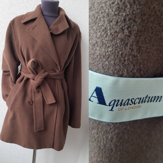 AQUASCUTUM vintage cashmere coat hips length/brown