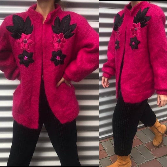 Vintage embroidered cardigan/mohair cardigan/tunic