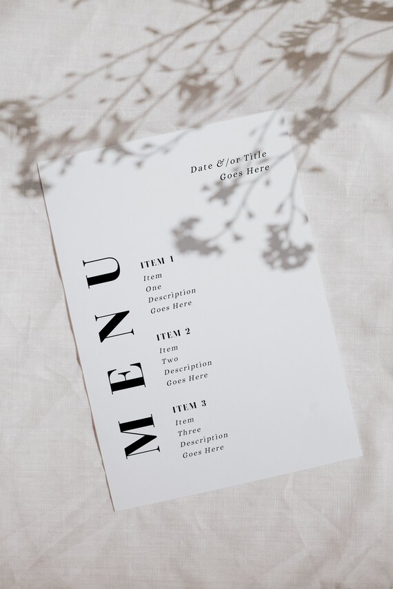 Menu Elegant Dinner Menu Personalised Menu Bespoke Menu Etsy