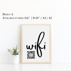 WiFi SIGN | QR Code Print, Home Print - Business Print - Downloadable Print - Black and White - Living Room - Entrance - minimalistic