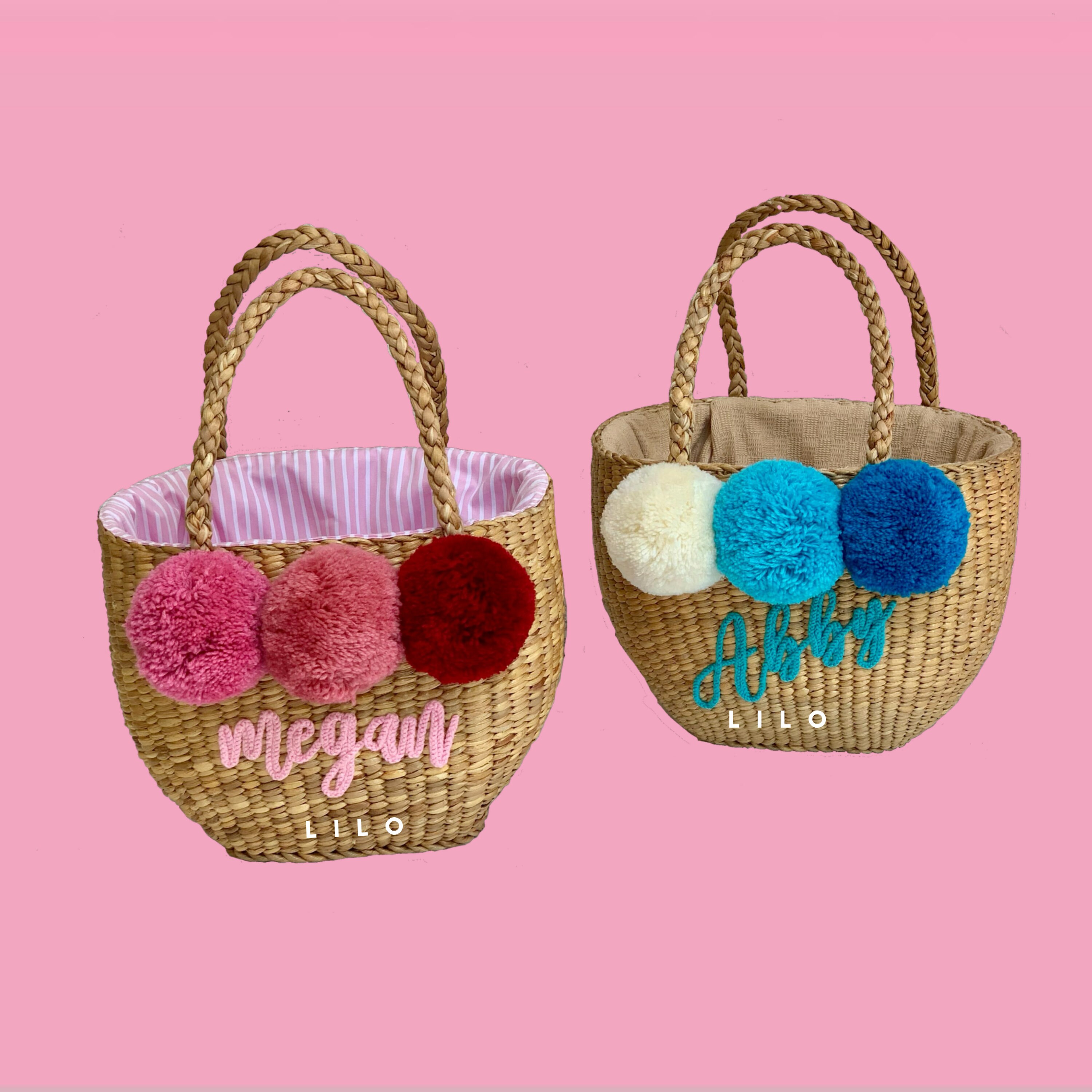 EMME POMPOMS STRAW Tote Bag Monogrammed Straw Bag Etsy UK