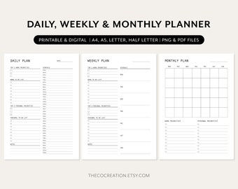 Minimal daily planner for productivity, Elegant minimal weekly planner, Clean planner, Simple and stylish monthly planner for goal setting