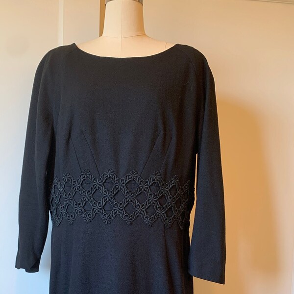 60's Lane Bryant Black Wool Dress Size 14