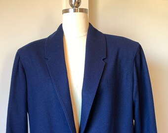 Bullocks bleus des années 80 Wilshire L.C. Blazer en laine Mae California