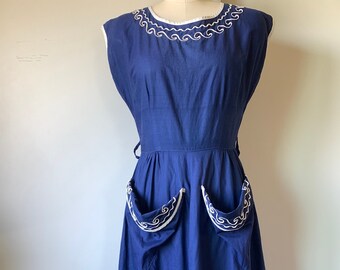 Vintage 40's Blue and White Sleeveless Sun Dress