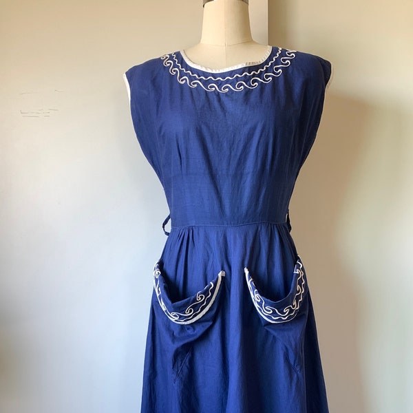 Vintage 40's Blue and White Sleeveless Sun Dress