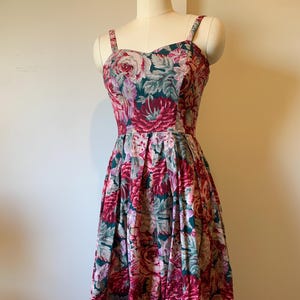 Vintage 80’s Laura Ashley Burgandy, Pink, Purple and Teal Floral Cotton Sundress image 1