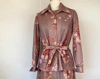Vintage 70's Floral Dress Suit with Matching Belt
