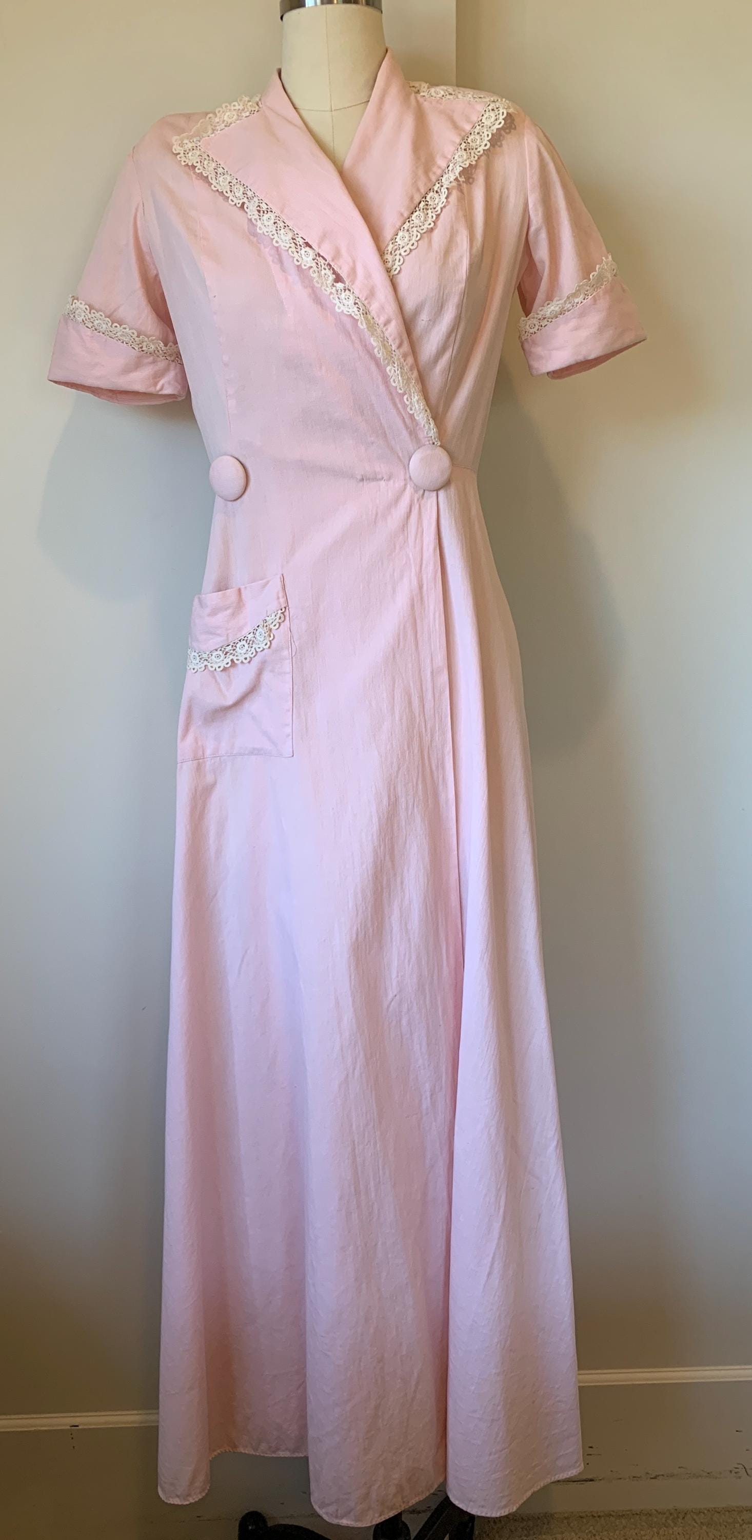 knee length dresses for ladies Antique Victorian Dressing Gown Pink Fleece Wool Flannel with Leg O' M –  Poppy's Vintage Clothing main image 0
