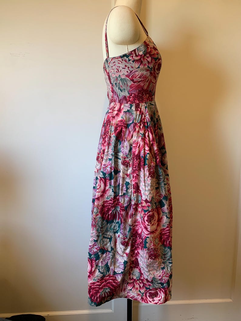Vintage 80’s Laura Ashley Burgandy, Pink, Purple and Teal Floral Cotton Sundress image 5