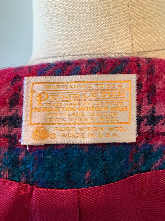 Vintage 80's Pendleton Raspberry and Green Plaid … - image 10