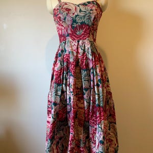 Vintage 80’s Laura Ashley Burgandy, Pink, Purple and Teal Floral Cotton Sundress image 3