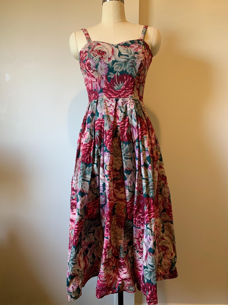 Vintage 80’s Laura Ashley Burgandy, Pink, Purple and Teal Floral Cotton Sundress image 3