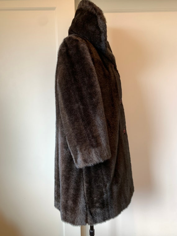 1950's Vintage Faux Fur Dark Brown Coat with Wire… - image 7
