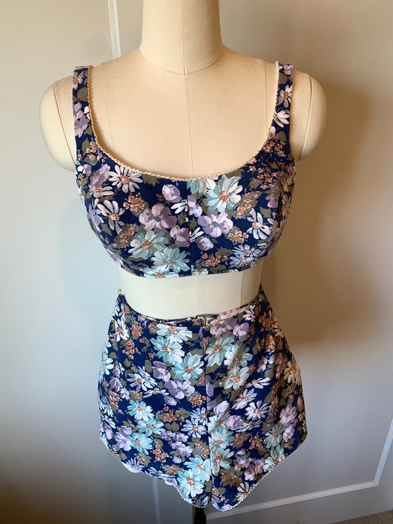 Vintage Navy Floral Cotton High Waisted Bikini - image 5