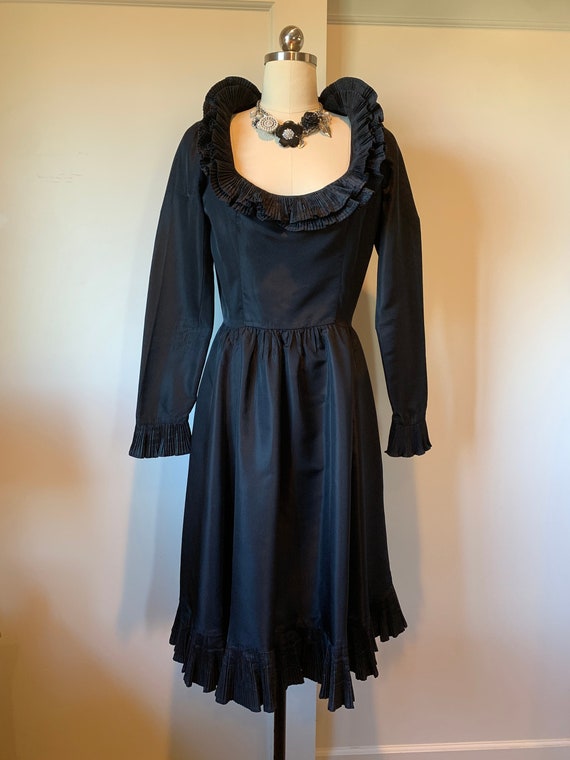 Victor Costa 70's Black Silk Cocktail Dress - image 1