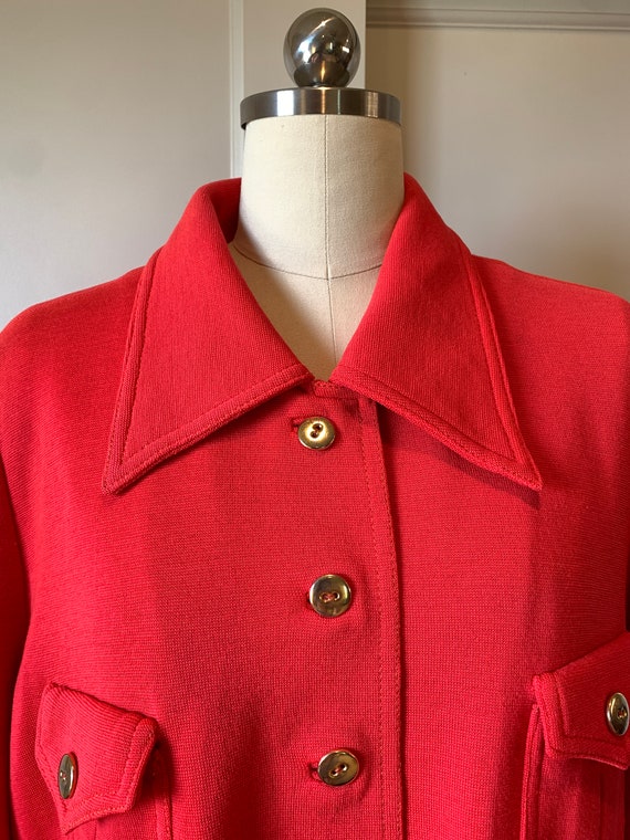 70's Red Wool Knit Shirt Jacket by Penny's Intern… - image 3