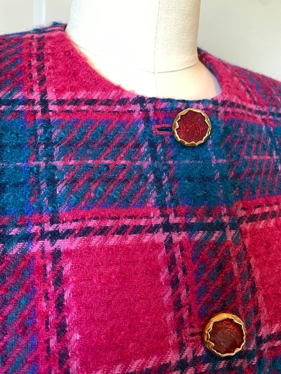 Vintage 80's Pendleton Raspberry and Green Plaid … - image 4