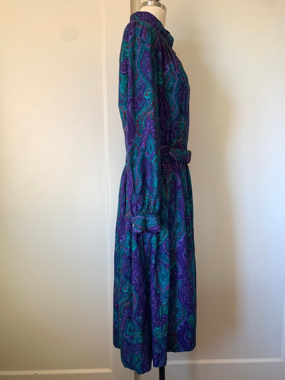 80's Don Elliot Purple and Green Paisley Shirtwai… - image 3