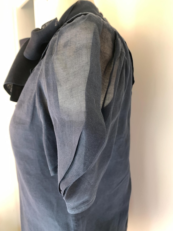 Vintage 80’s Albert Nipon Navy Sheer Puff Sleeve … - image 5