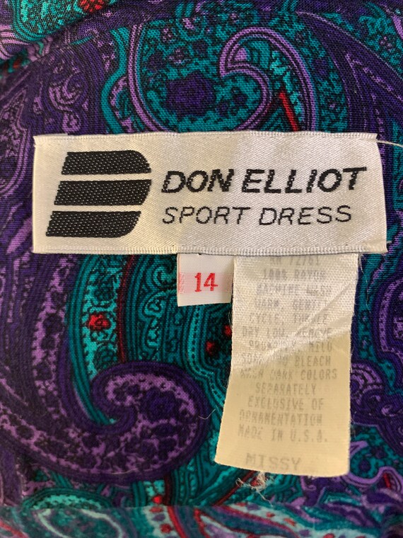 80's Don Elliot Purple and Green Paisley Shirtwai… - image 10