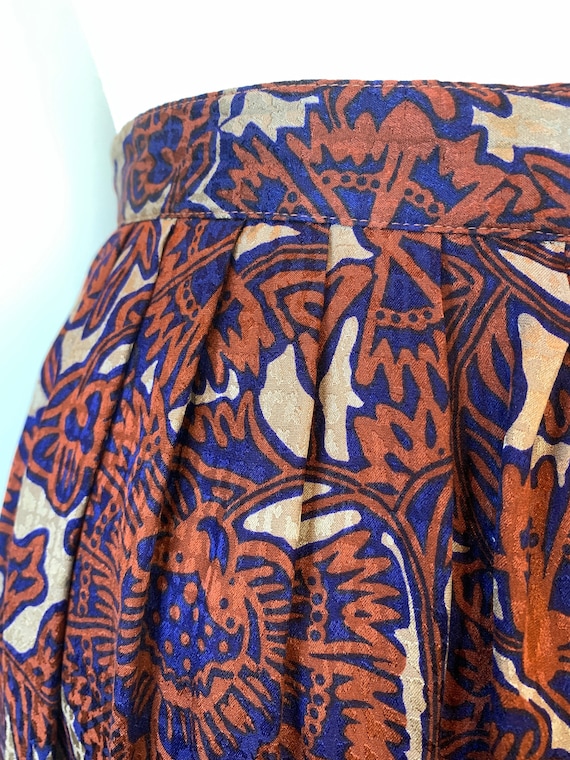Anne Klein Bold Blue and Orange Print Pleated Silk