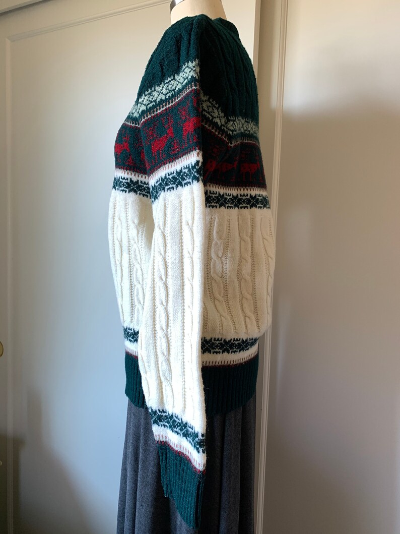 Reindeer Knit Jantzen Vintage Pullover Fair Isle Holiday Wool Sweater