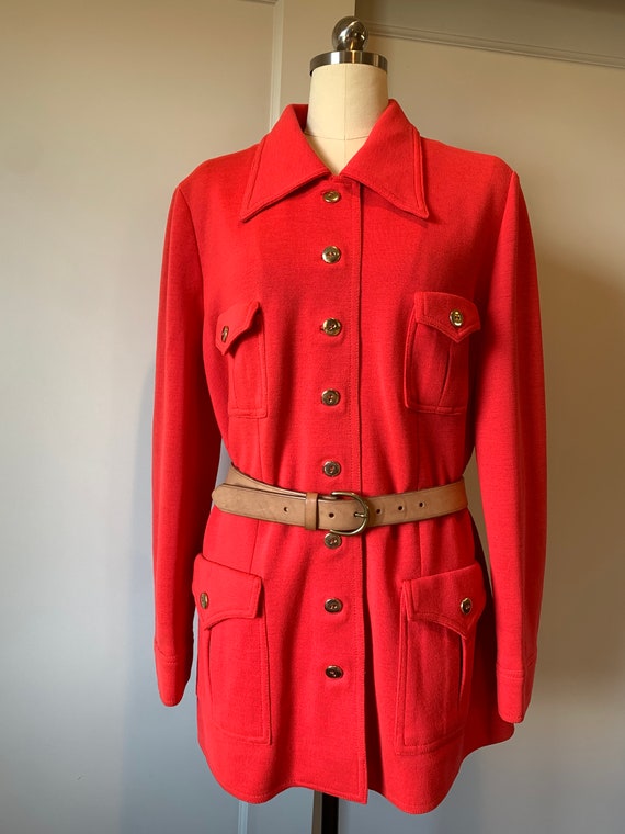 70's Red Wool Knit Shirt Jacket by Penny's Intern… - image 6