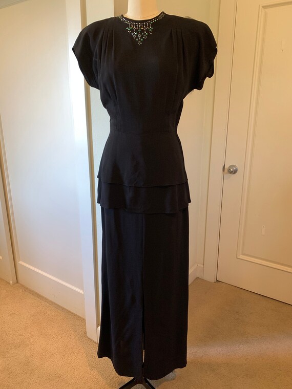Du Barry Vintage 1940's Black Evening Gown with Do